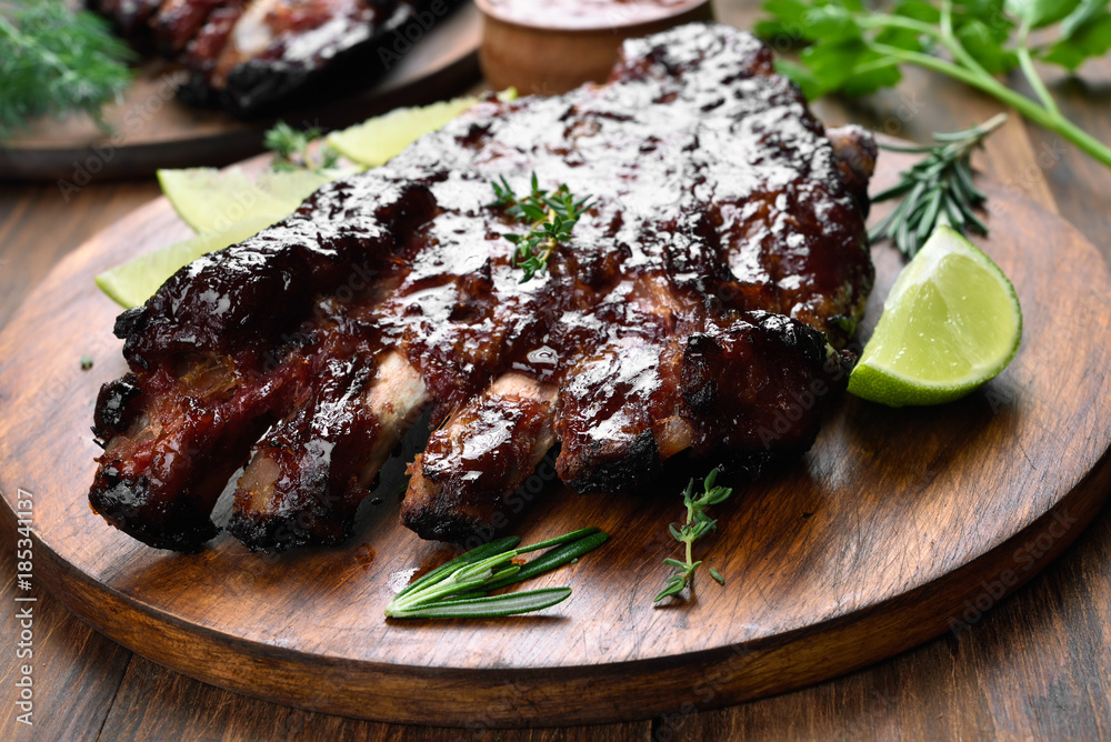 Grilled barbecue pork ribs