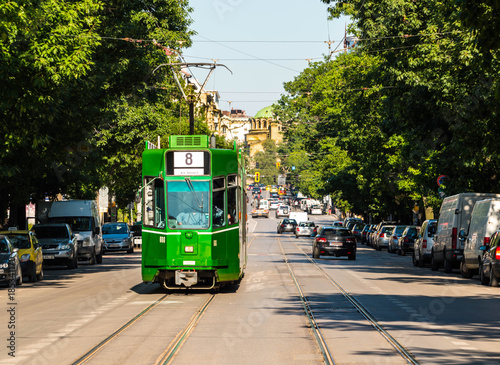 Canvas Print The green retro tramway