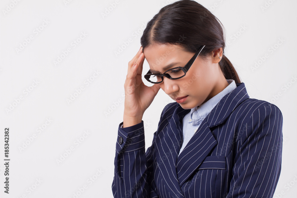 sick frustrated business woman with headache