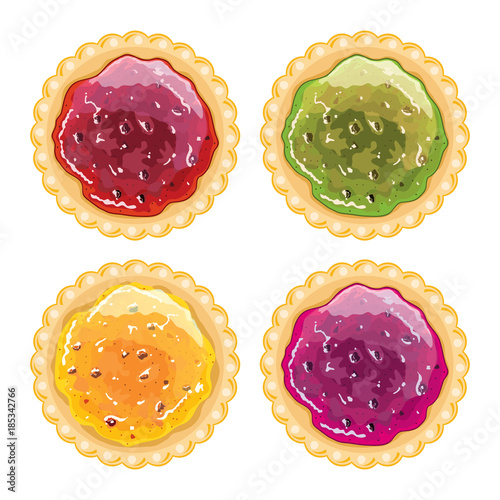 vector jam pie set. fruit tart with tasty berry jam filling