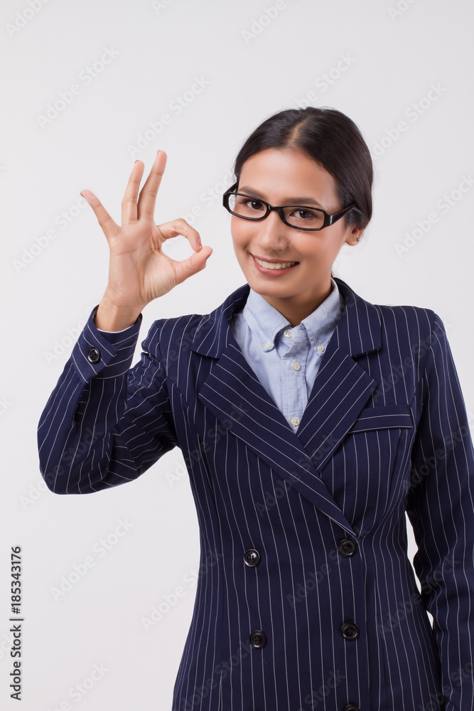 asian business woman showing ok hand sign asian business woman showing ok hand sign