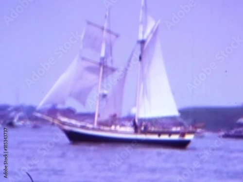 Op sail parade of ships bicentennial celebration event in Boston harbor during summer of 1976 photo