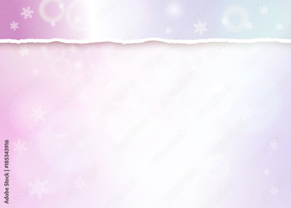 Pastel pink bokeh background with with turn paper edge, snowflakes and light effects. Merry Christmas on Happy New Year banner or header Pastel pink bokeh background with with turn paper edge, snowflakes and light effects. Merry Christmas on Happy New Year banner or header