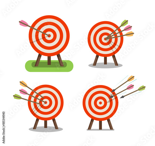 Arrows and target standing on tripod. Purpose, goal, accuracy icon. Vector illustration