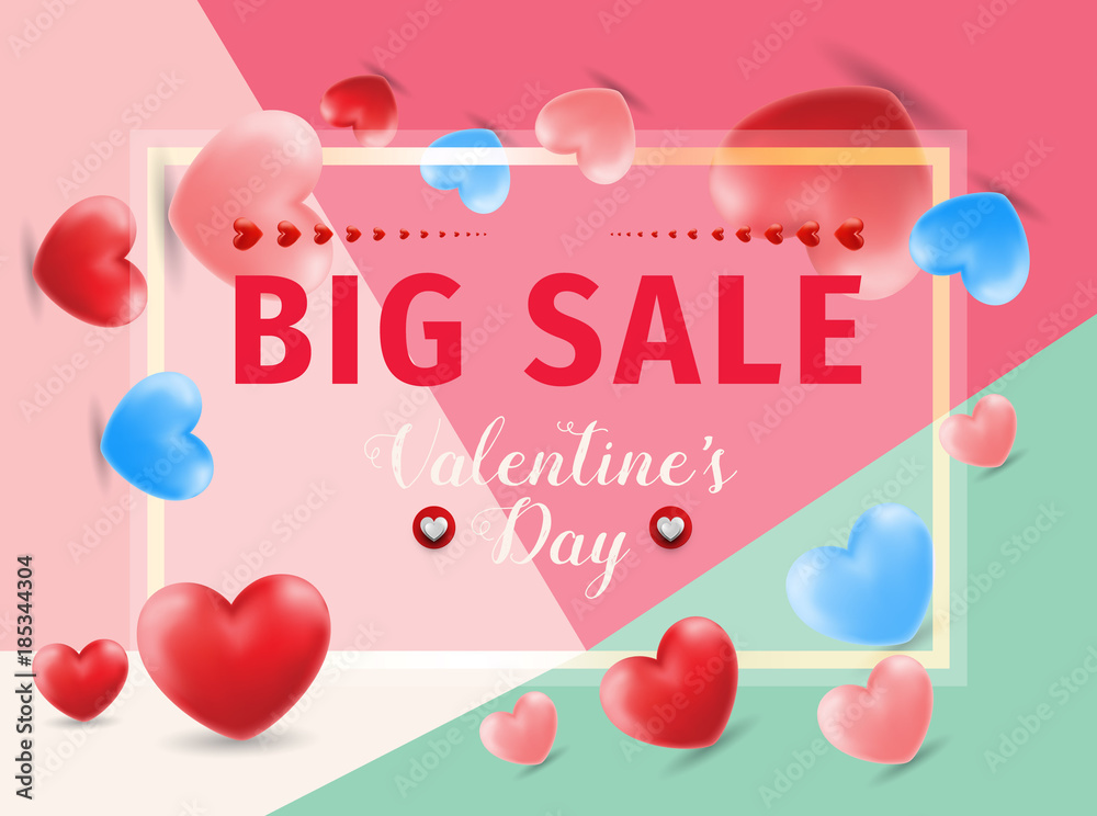 Valentines day sale background with Heart Shaped Balloons. Vector illustration.Wallpaper.flyers, invitation, posters, brochure, banners. 