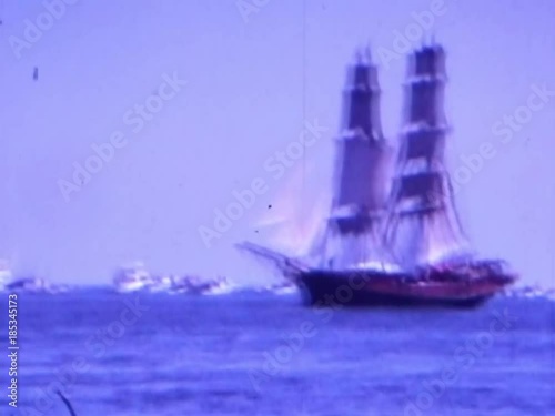 Op sail parade of ships bicentennial celebration event in Boston harbor during summer of 1976 photo