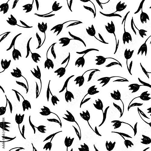 Seamless flower tulip pattern hand drawn design.
