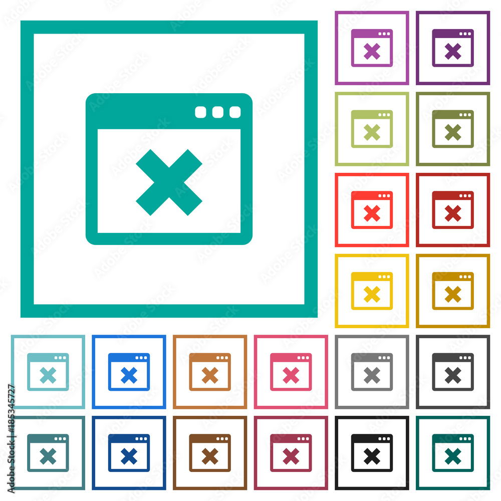 Application cancel flat color icons with quadrant frames Application cancel flat color icons with quadrant frames