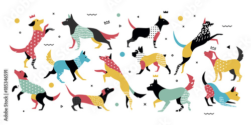 Dogs with geometric elements in 90s years style