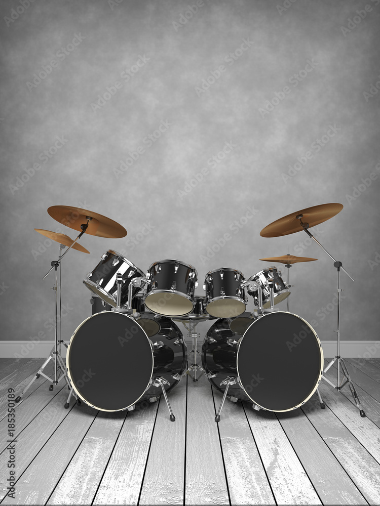 Fototapeta premium Empty room with old parquet and drums