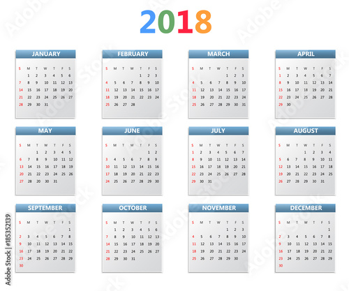 Simple Calendar template for 2018