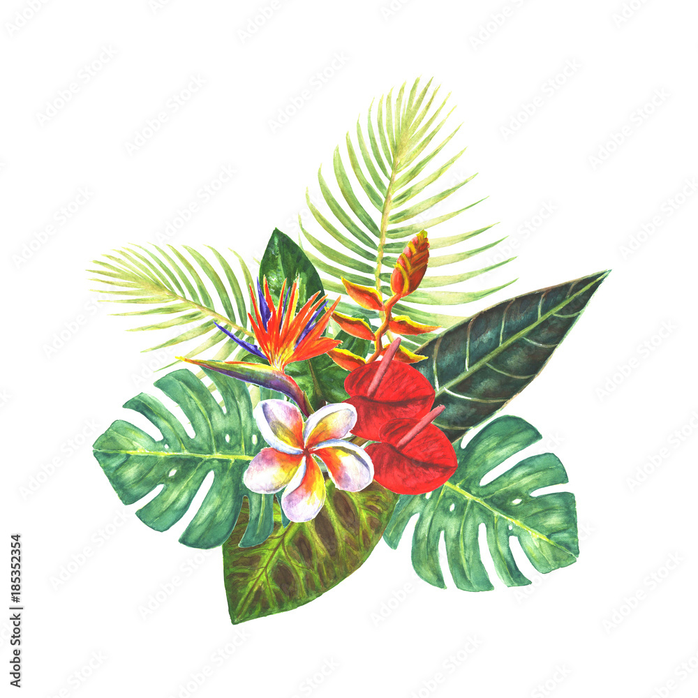 Naklejka premium Exotic tropical flowers bouquet