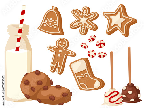 Cookie traditional christmas food cards desserts holiday decoration xmas sweet celebration meal vector illustration.