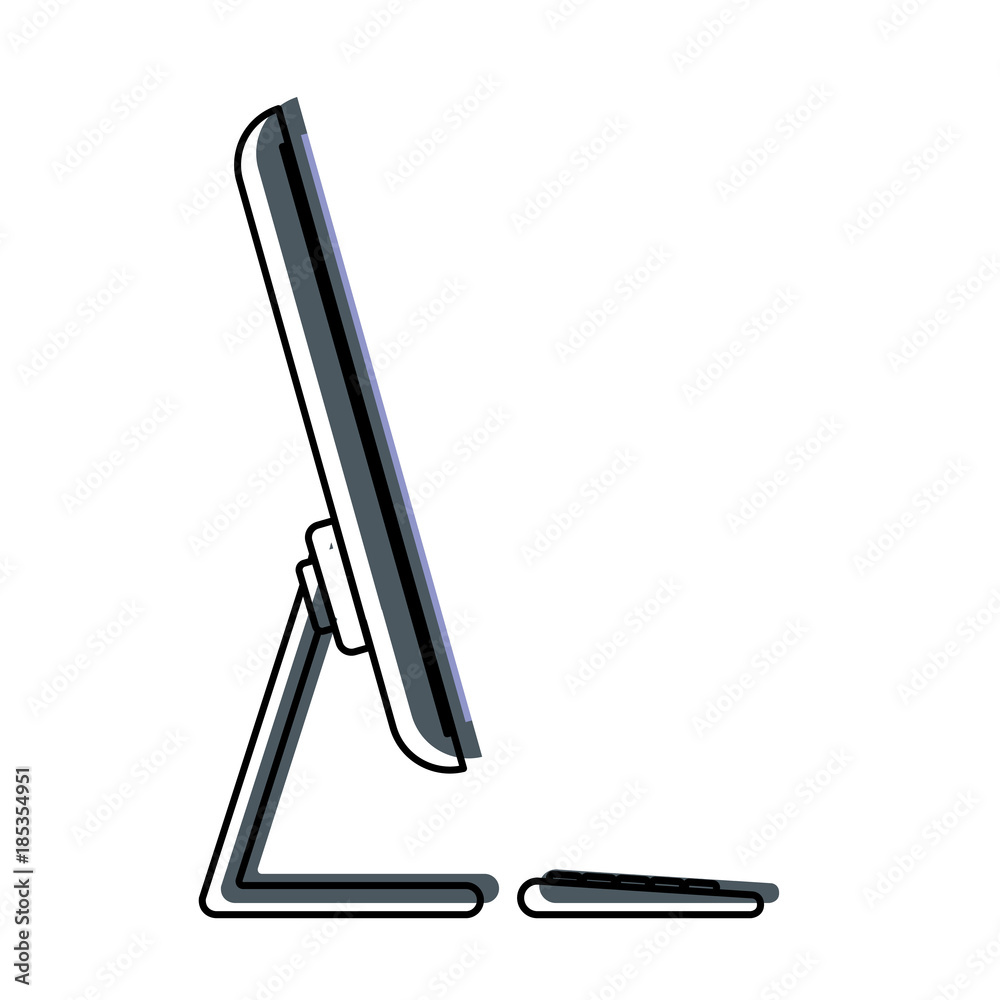 desktop computer side view in watercolor silhouette desktop computer side view in watercolor silhouette