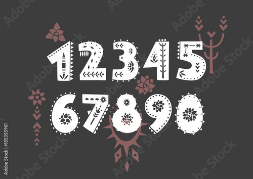 Vector set of patterned numbers decorated with folk ornaments based on desert motifs.