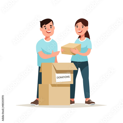 Team of volunteers with donate box