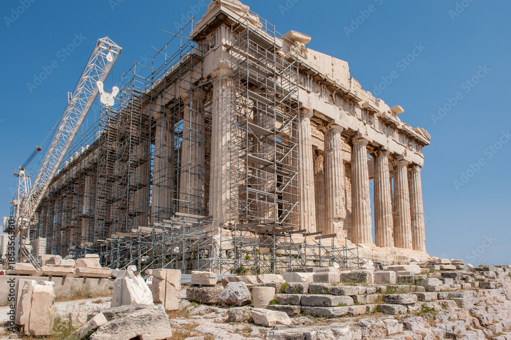 Parthenon at Acropolis of Athens. This temple was completed 432 BC and was dedicated to goddess Athena.