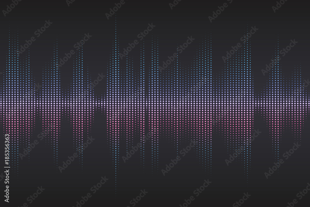 Digital sound equalizer with colored rainbow dots. Vector illustration.
