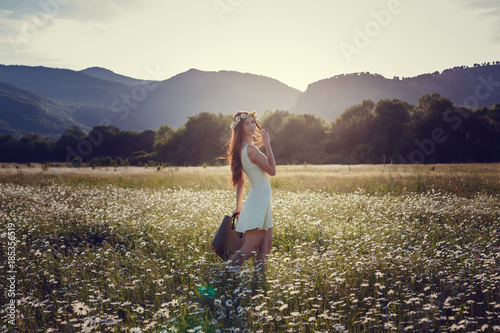 Beautiful happy woman outdoors in countryside