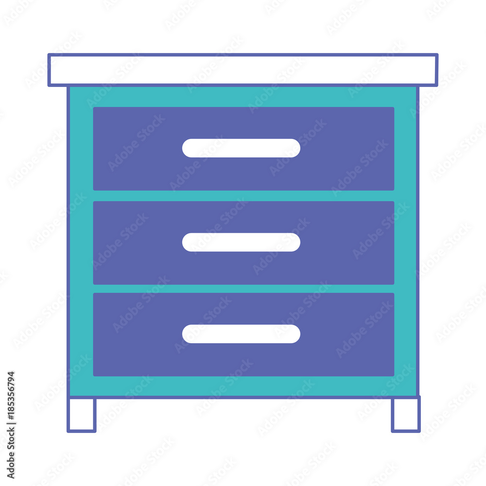 chest of drawers front view in blue and purple color sections silhouette