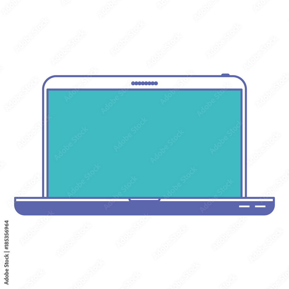 laptop computer front view in blue and purple color sections silhouette