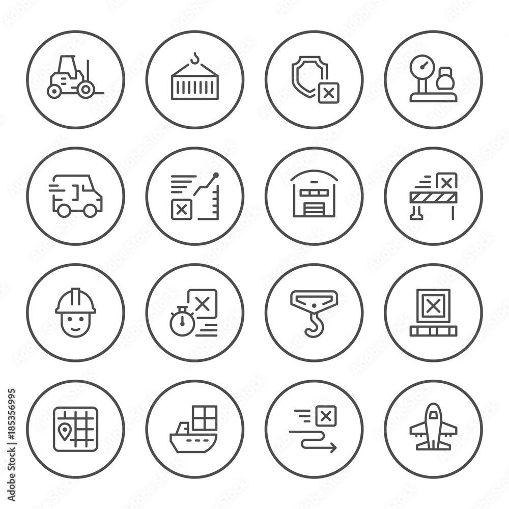 Set round line icons of logistics