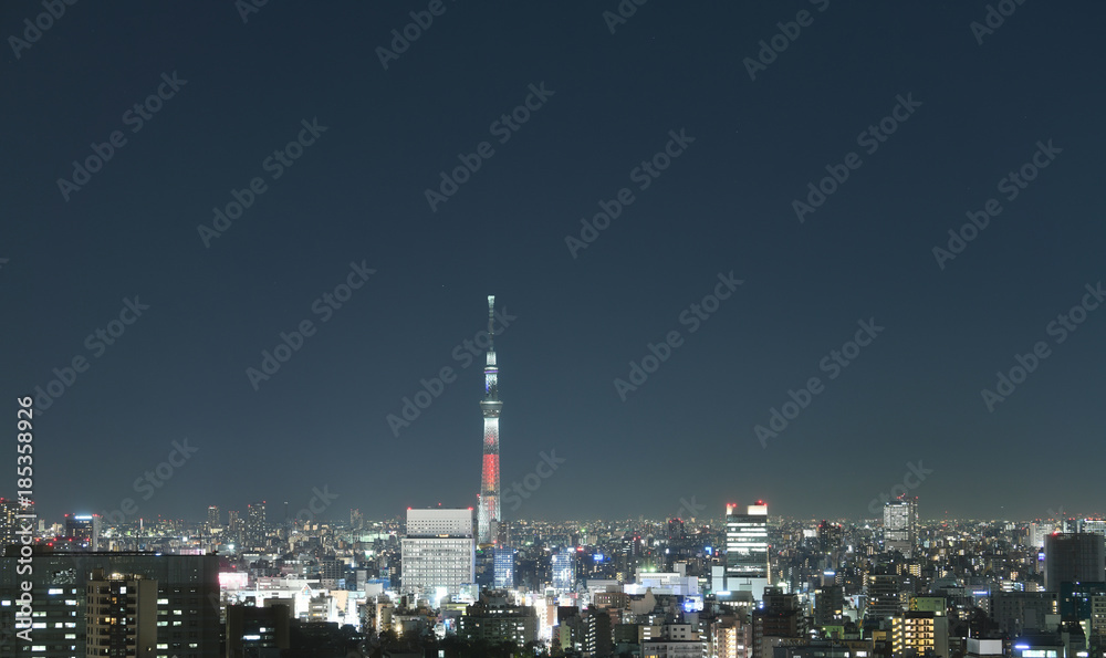 日本の東京都市景観・夜景「台東区や墨田区などの街並みを望む」
