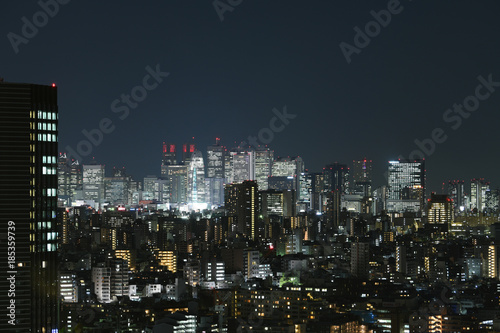 日本の東京都市景観・夜景「新宿の超高層ビル群や街並みなどを望む」