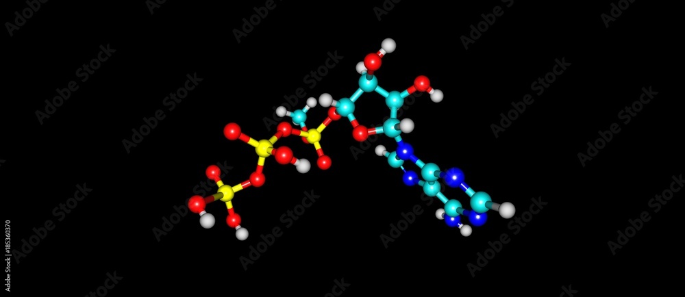 Adenosine triphosphate molecular structure isolated on black