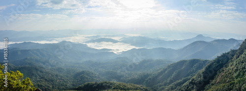 beautiful scenery with cloudy sky  cloudy sea  sunshine  mountains and forest.  Than Taung  Mountain  Kayin State  Myanmar