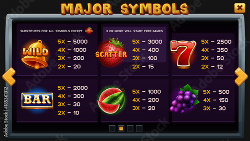 Info screen for slots game. Vector illustration