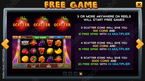 Info screen for slots game. Vector illustration