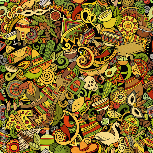 Cartoon cute doodles Latin America seamless pattern