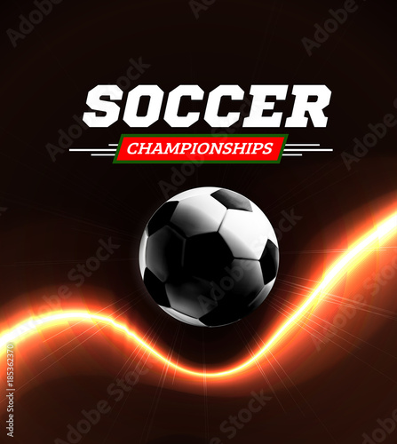 Soccer or football ball in the backlight on black background. Vector illustration