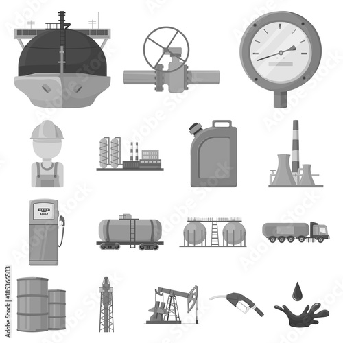 Oil industry monochrome icons in set collection for design. Equipment and oil production vector symbol stock web illustration.