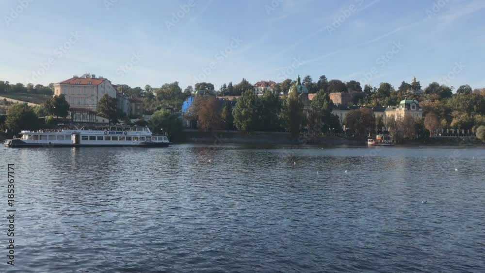 POV Boat Cruising on Vltava river in Prague POV Boat Cruising on Vltava river in Prague
