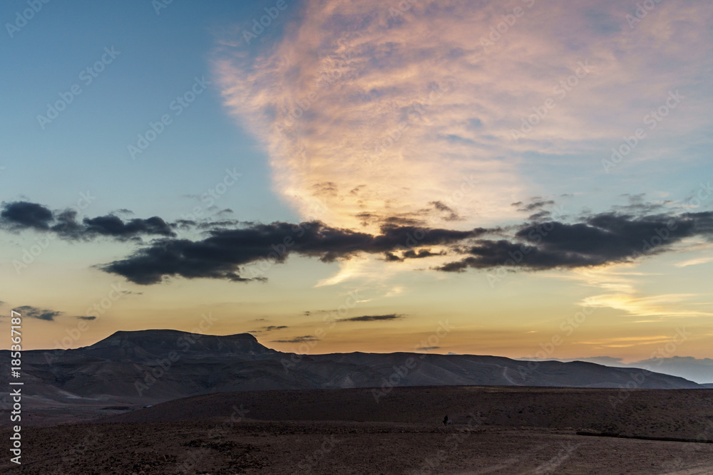 Morning landscape of magic nature sunrise in desert judean land in Israel