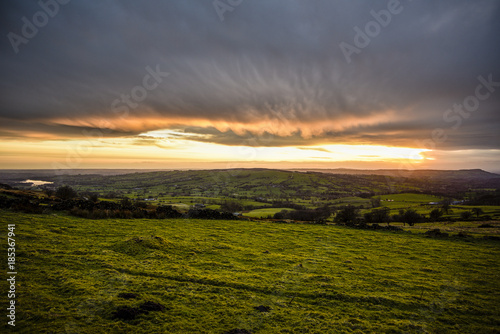 Sunset Through Rain Clouds At The Roaches  Peak District National Park  Derbyshire  UK