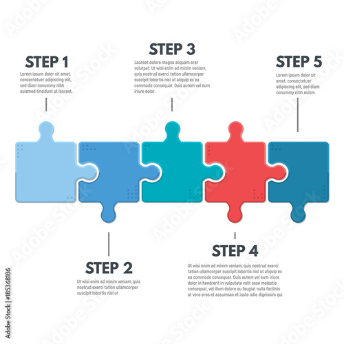 Puzzle infographic bussines concept. Template for business project presentation. Diagram with five puzzle pieces connected to each other. Modern line vector.