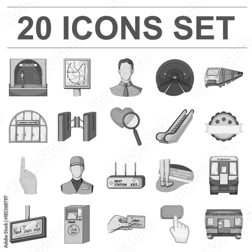 Metro, subway monochrome icons in set collection for design.Urban transport vector symbol stock web illustration.