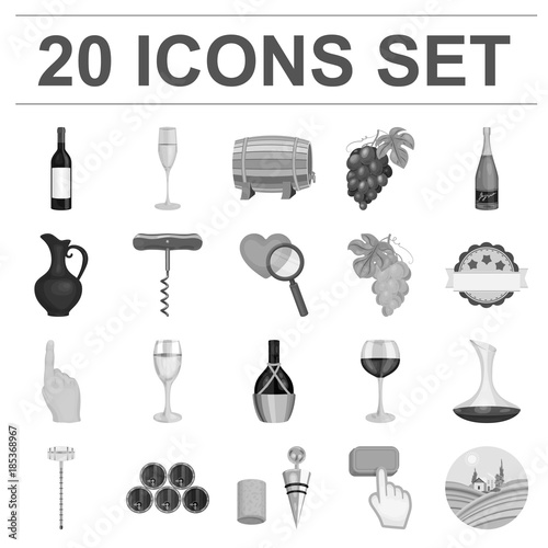 Wine products monochrome icons in set collection for design. Equipment and production of wine vector symbol stock web illustration.