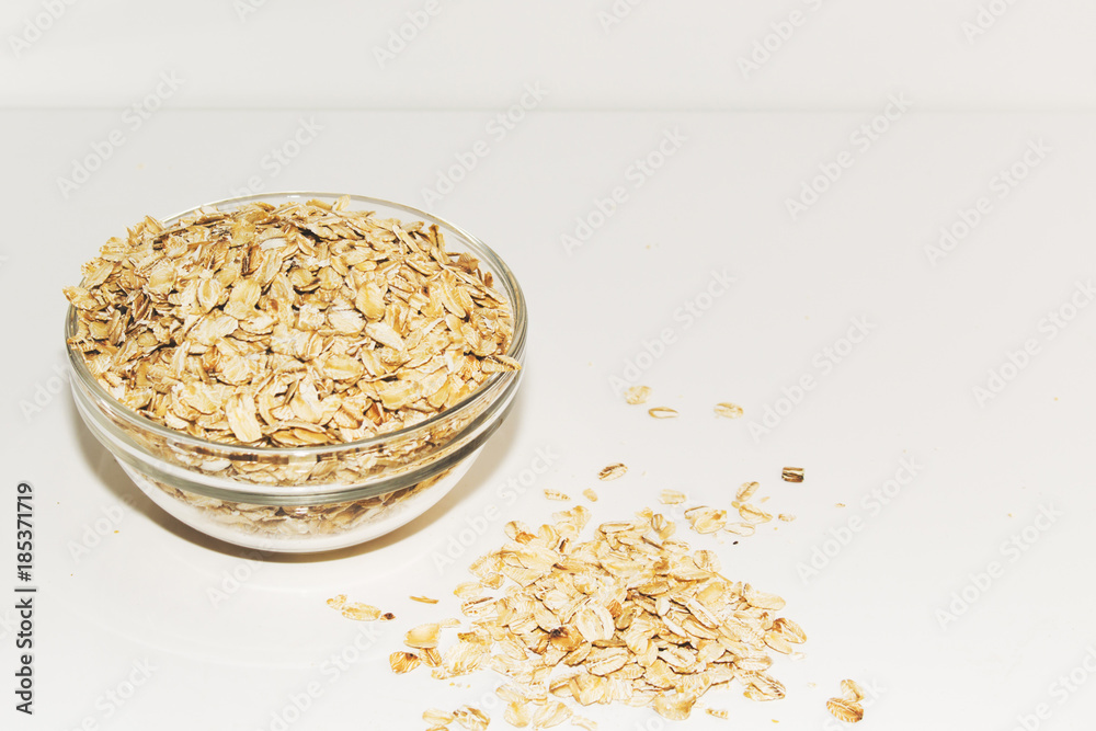 in a glass dish of cereal, the concept of healthy food, space for text. in a glass dish of cereal, the concept of healthy food, space for text.