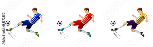 Player in soccer in three different colors isolated on white background. Vector illustration
