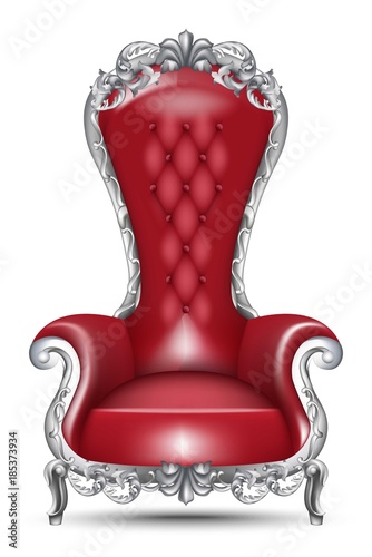 Red Baroque glamourous armchair isolated on white background. Furniture with Victorian ornamented fabric. Vector realistic 3D designs