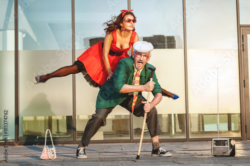 Woman jumps during a dance,...