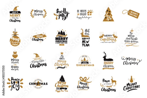 Christmas and new year gold typography quote set