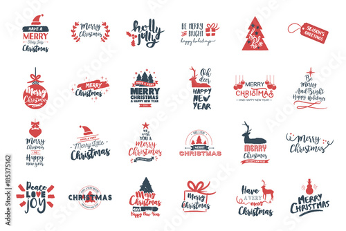 Christmas and new year big lettering quote set