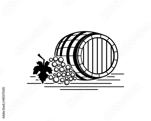 Barrel with Grape Fruits for Bar Hand Drawing Logo Illustration