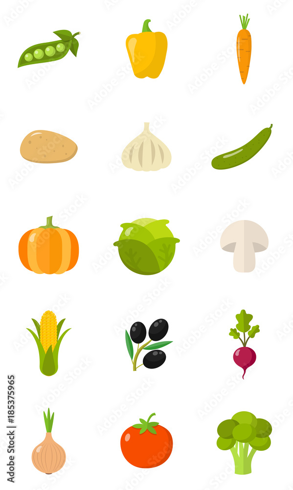 Fototapeta premium Gemüse Icon Set Flat Design