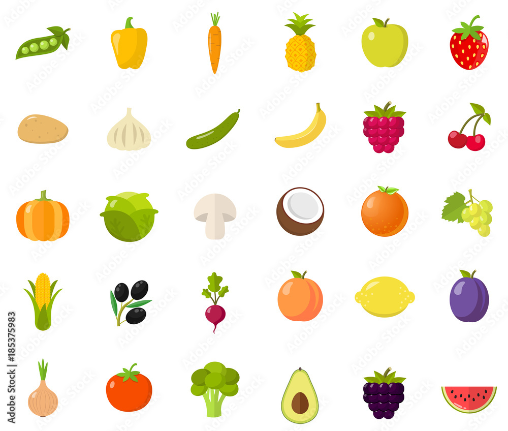 Obst Gemüse Icon Set Flat Design Stock Vector | Adobe Stock